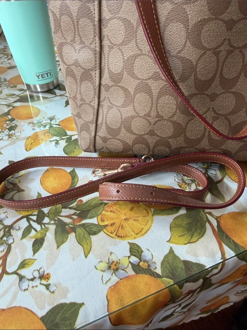 Coach Brown Signature Canvas Tote - Brown/Leather Trim